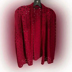 Lafayette 148 women’s open front cardigan cranberry open weave size S